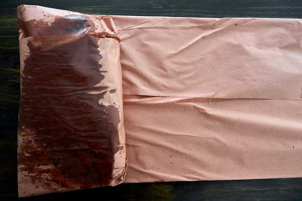Smoked Brisket wrapped in butcher paper - third step