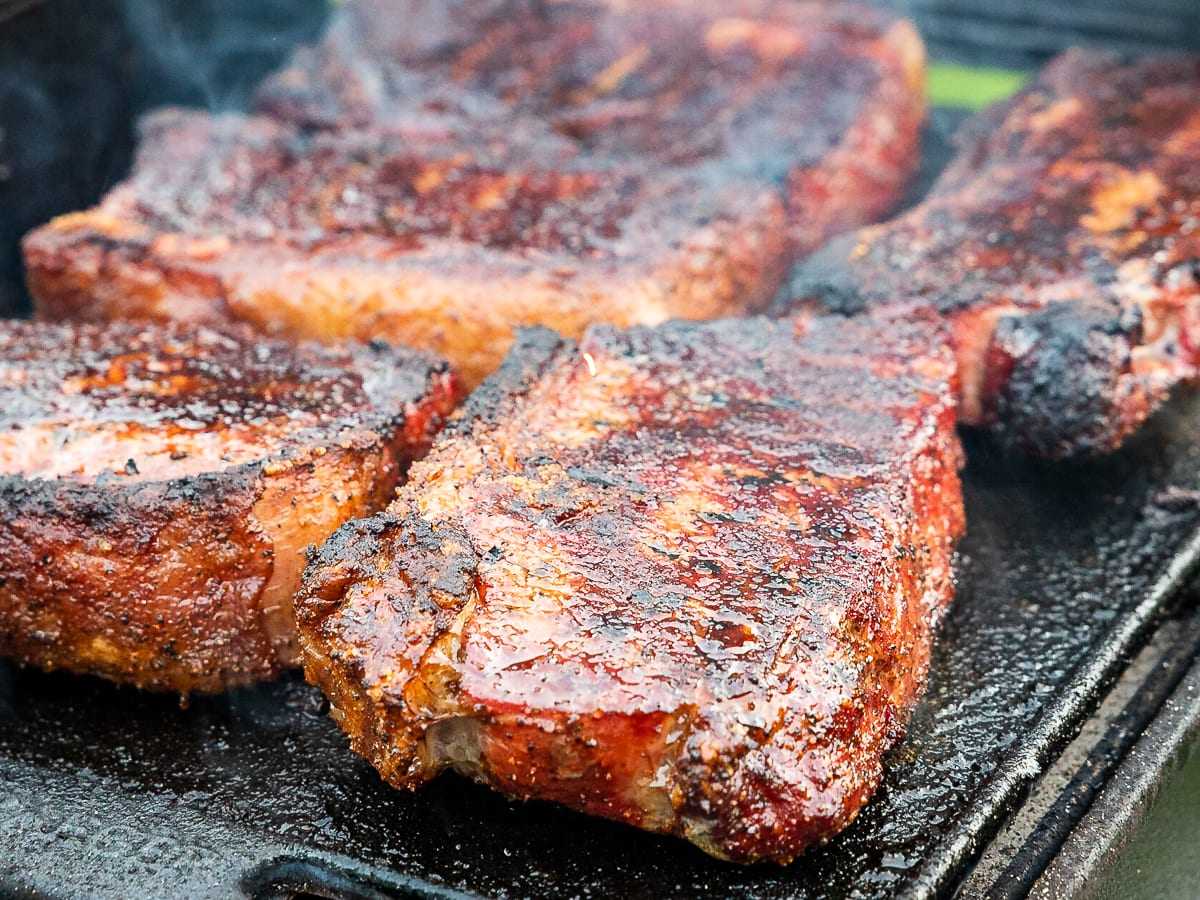 Sear steaks on hot cast iron pan