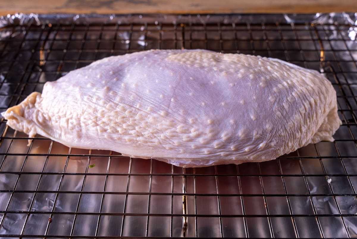 Turkey breast being air dried for 24 hours